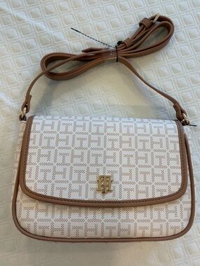 Tommy Hilfiger White & Tan Logo Crossbody Bag